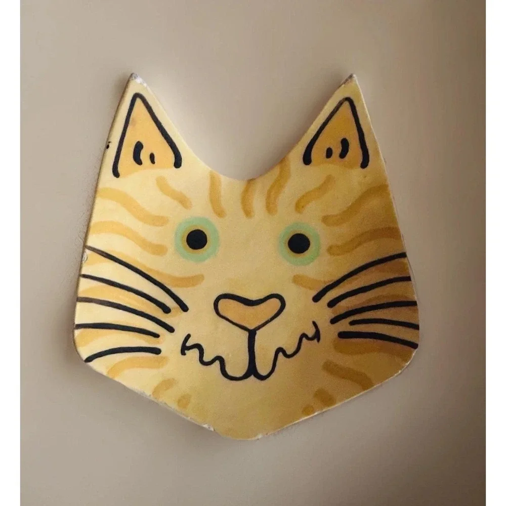 Cat Spoon Teabag Rest Handmade Hand Painted‎ Pottery Vintage Signed J M Moore